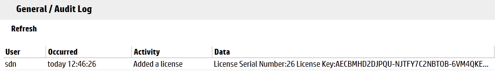 SDN License in Audit Log