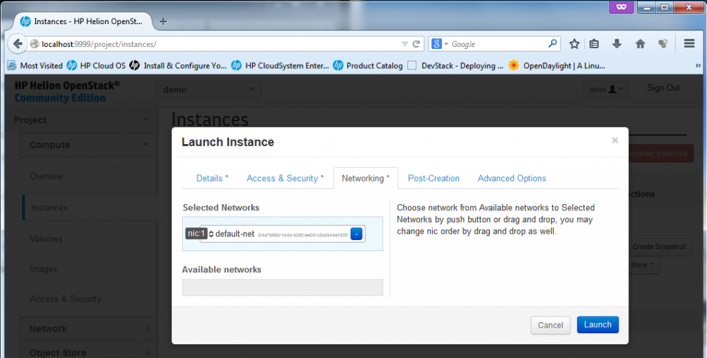 Creating new Instance, part 3 - Network selection