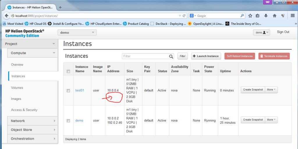 Creating new Instance, part 5 - new VM "test01" ready