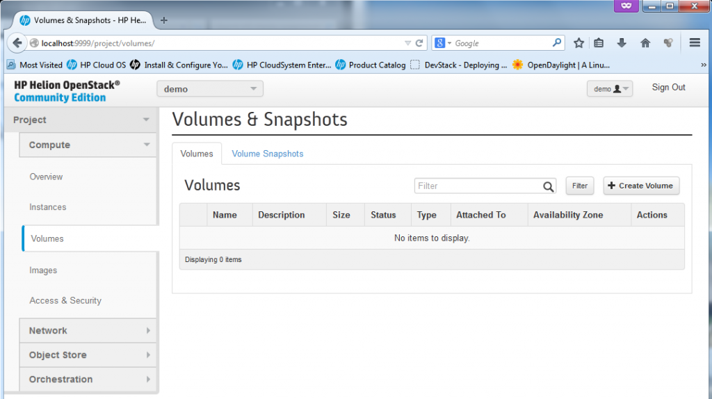 The "volumes" section is quite empty, the volumes is a place where dynamically mounted storage can be created. 