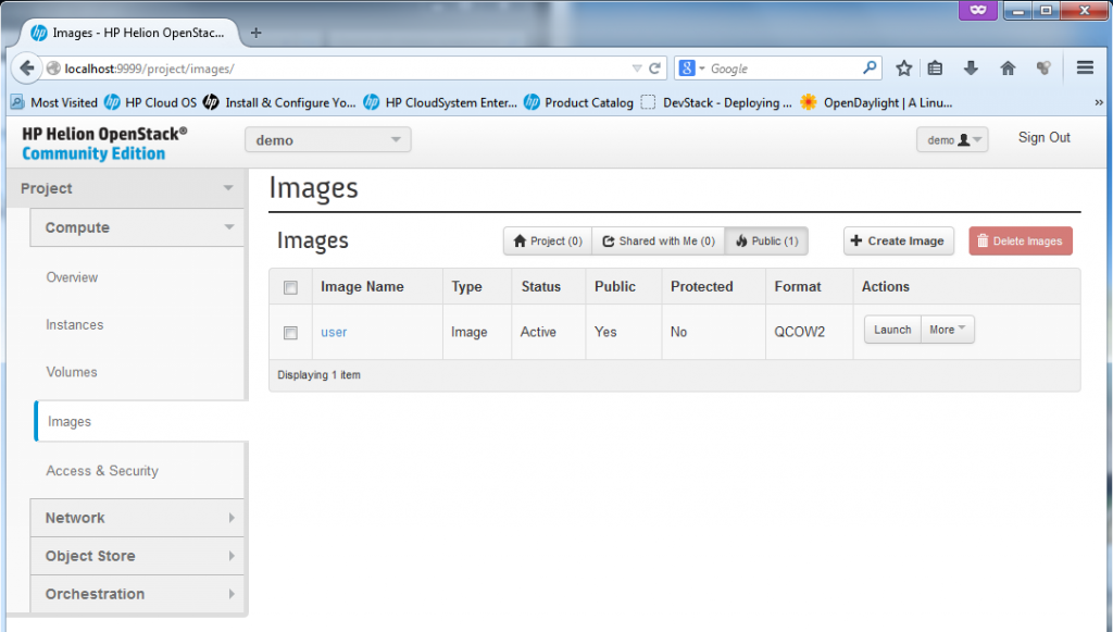 The images section enables management of "template" images for new VM creation