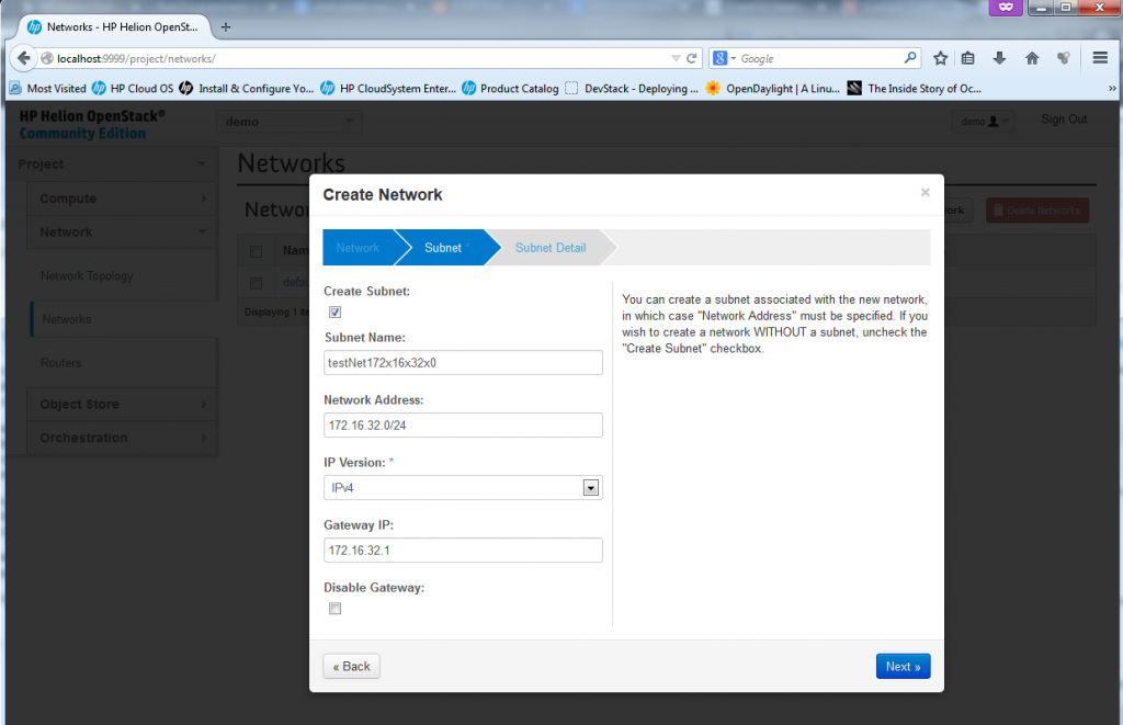 Creating new Network, part 3 - Define network subnet parameters