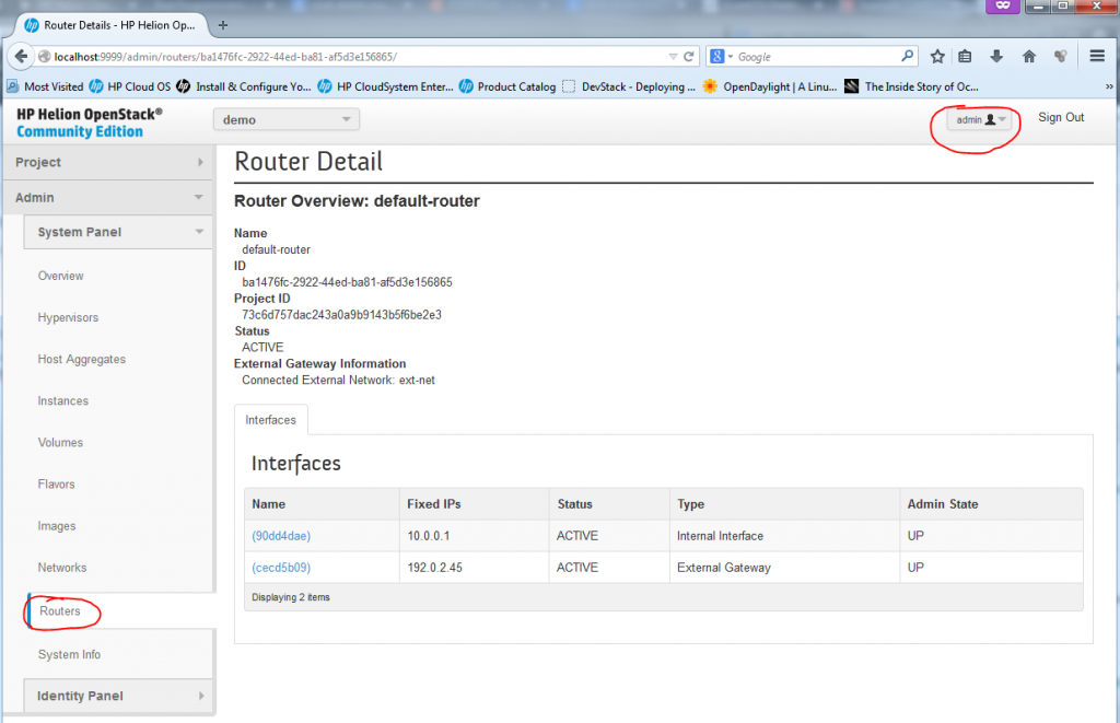 Default router between default-net and ext-net hidden under administrative login