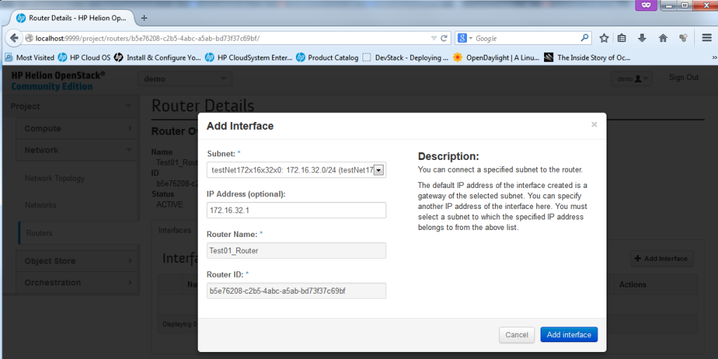 Creating new Router, part 2 - Select Network for new Interface