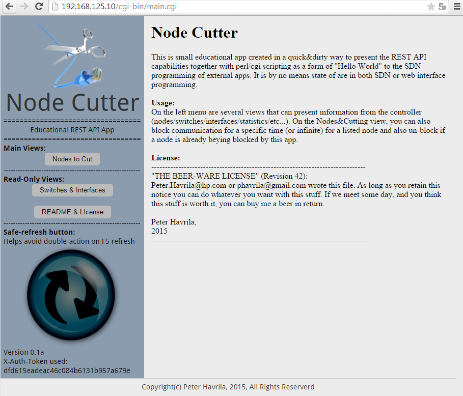 Node Cutter - v0.1 Main menu initial page with readme and license