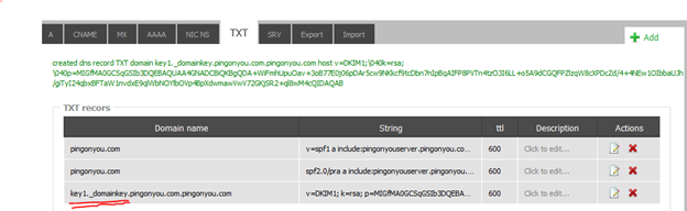 DNS TXT record with DKIM key in my example DNS provider (websupport.sk)