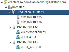 vCenter view on simple cluster in inventory