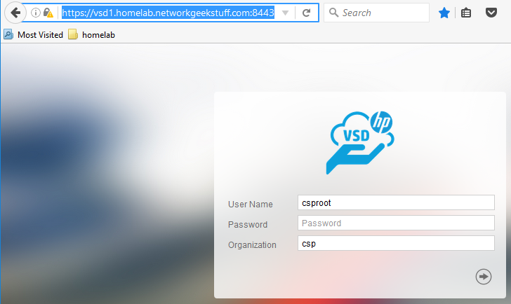 VSD first login to web interface on port 8443